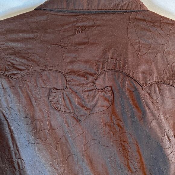 Wrangler Brown Western Shirt L Pearl Snaps Floral Embroidery Y2K Cowboy - Picture 4 of 5